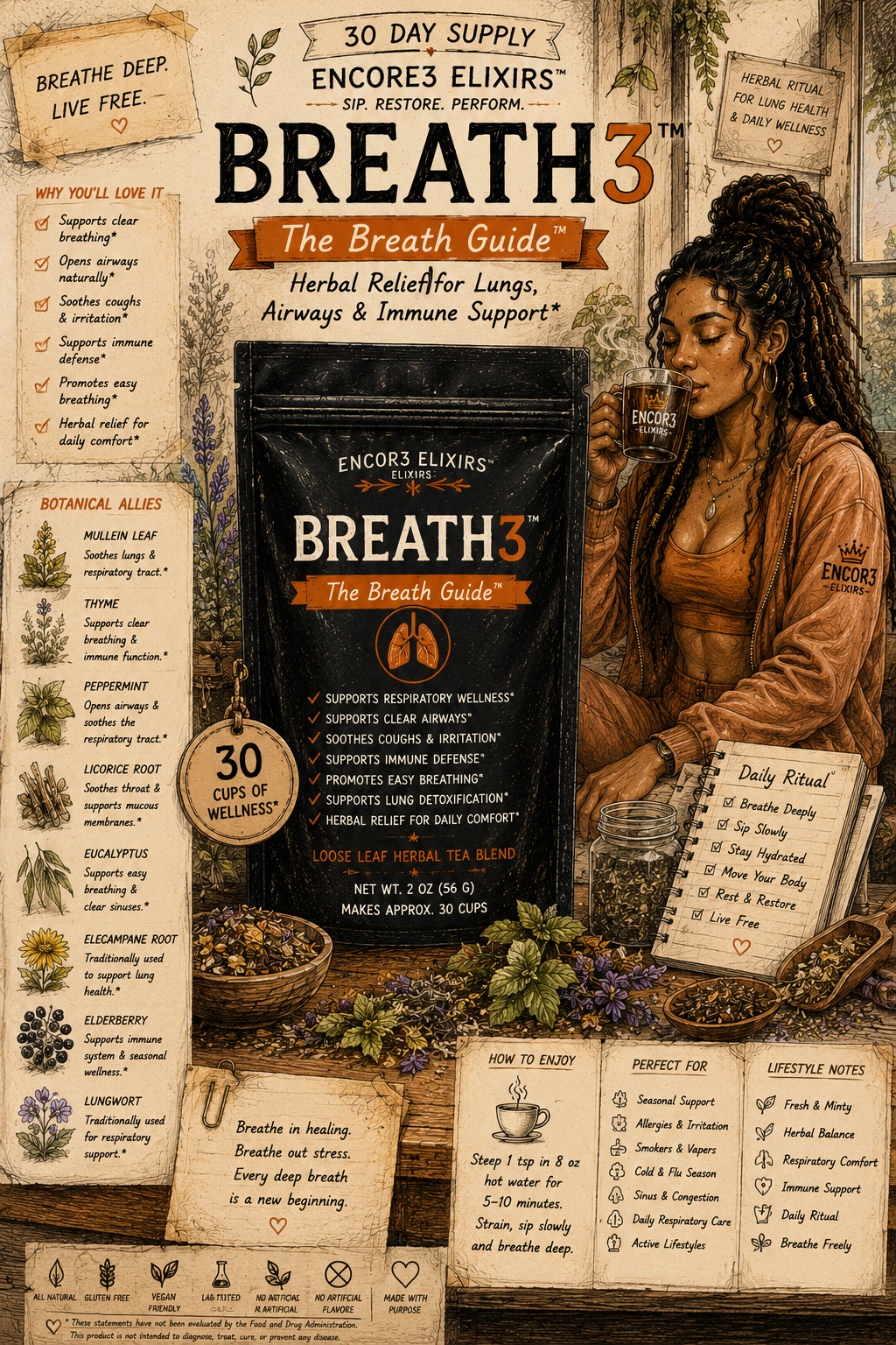 BREATH3™ | Respiratory Wellness Herbal Tea | 7-Day Supply